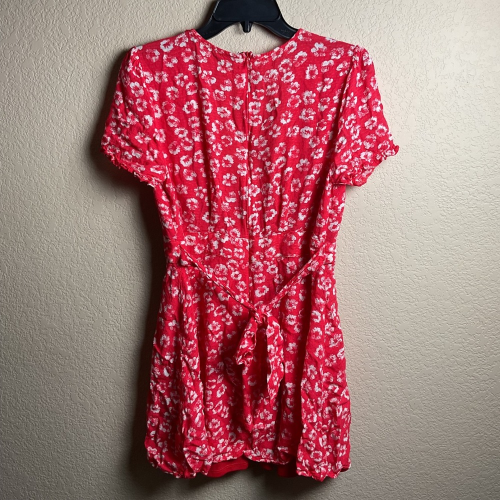 Lulus Womens‎ Large Red Floral Lined Summer Mini Dress VNeck Short Sleeve - Picture 2 of 5